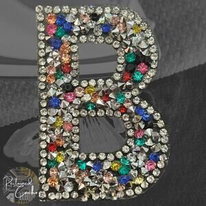 Letter B Multicolor Rhinestone Iron On Patch